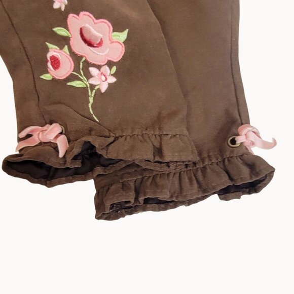 18mo Baby Girl 3pc Floral Corduroy Set Hat Top Pants Ruffle Kidcore Pink Brown - Picture 10 of 10